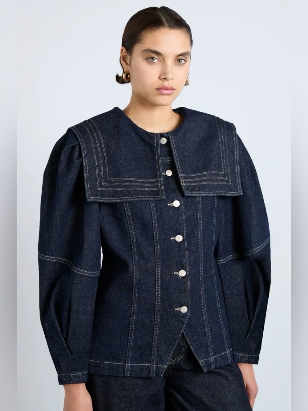 NWT Damson Madder Women's Dark Blue Denim Sailor-Collar Jacket - US 8